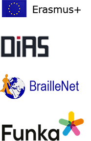 Logo, The ERASMUS+,DIAS, BrailleNet and Funka