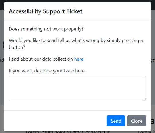 Accessibility Support Ticket. Screenshot
