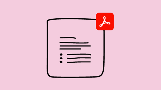 Illustration on a document with Acrobat logo on pink background.