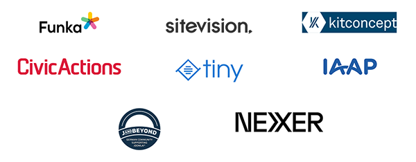 Logos: Funka, Sitevision, Kitkoncept, Civic Actions, Tiny, Joomla, Nexer