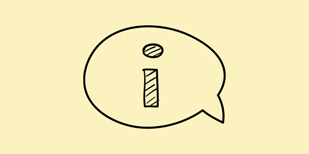 Chat bubble with a big i - for information, illustration.