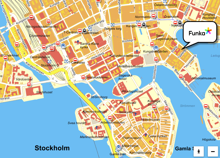 Map where Funka's office is marked. Illustration.