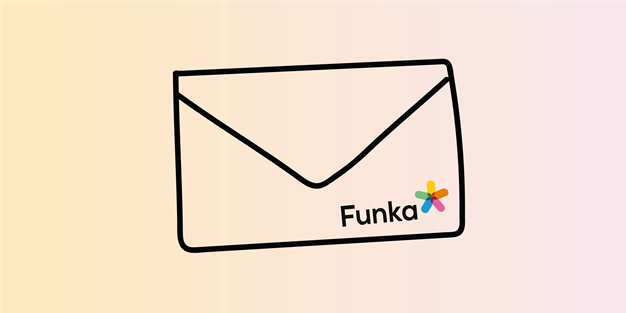 En konvolutt med Funkas logo, illustrasjon. 