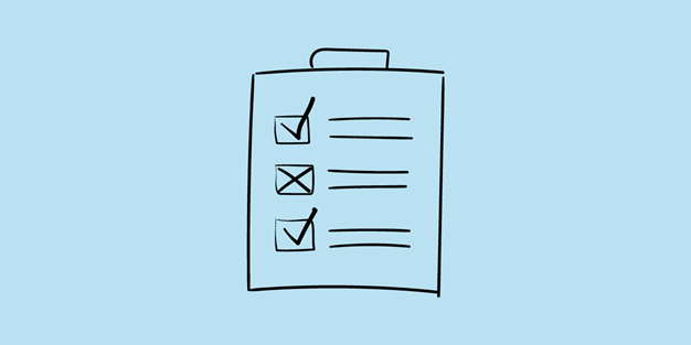 Protokoll med tre checkboxar, illustration.
