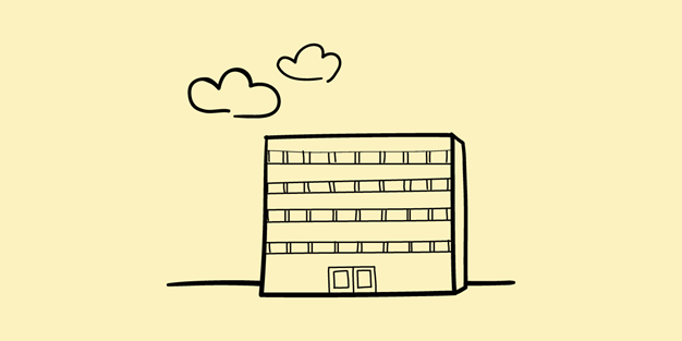 Stor byggnad, illustration.
