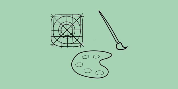 Pensel och färgpalett, illustration