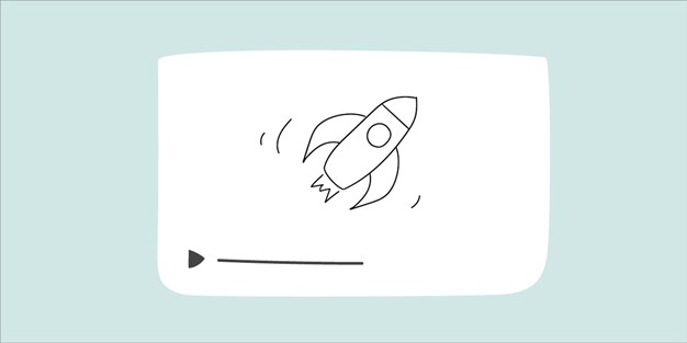 En raket som flyger uppåt och en playknapp samt tidslinje, illustration.
